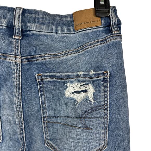 American Eagle SZ 8 SHORT Curvy Jeggings Jeans Super Hi-Rise Distressed Rip Blue - Picture 9 of 13
